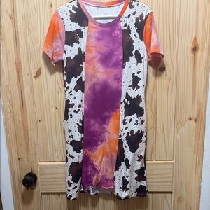 Colorful Tie-Dye and Cow Print Dress